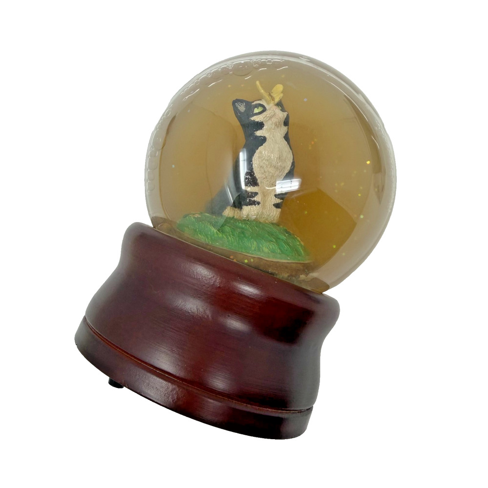 Smithsonian Cat Musical Snow Globe Vintage Wind Up Needs Restoration Works